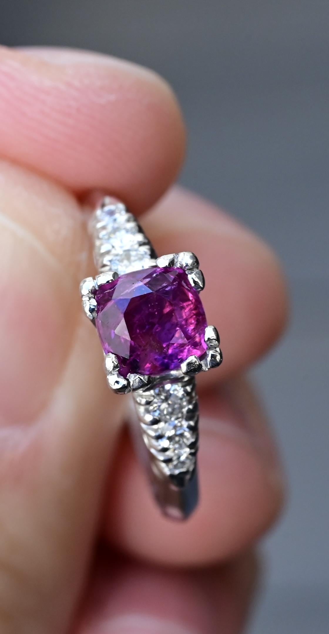 Platinum Sapphire & Diamond Ring – 0.68 CT Sapphire, 0.08 TCW Diamonds, Size 8