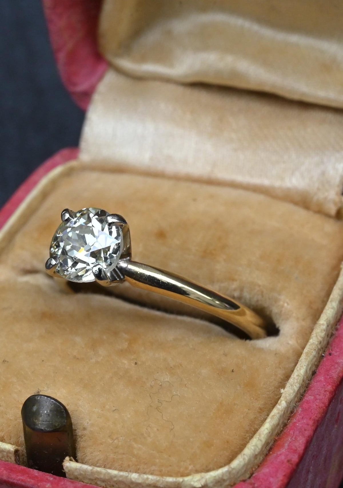 Antique 1.00ct Old European Cut Diamond Engagement Ring 14K Two Tone Gold Size 6