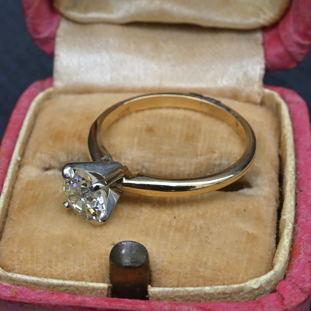 Antique 1.00ct Old European Cut Diamond Engagement Ring 14K Two Tone Gold Size 6
