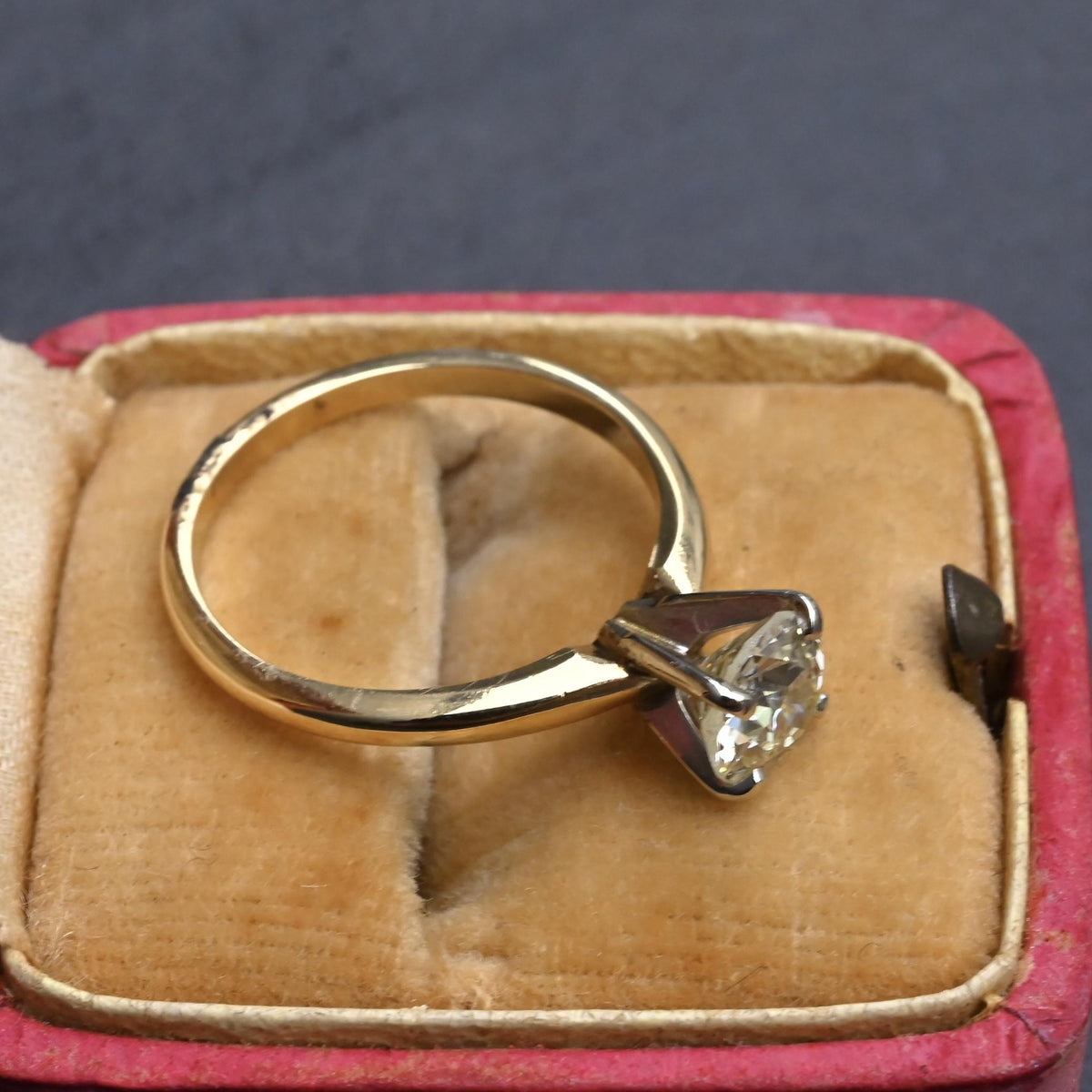 Antique 1.00ct Old European Cut Diamond Engagement Ring 14K Two Tone Gold Size 6