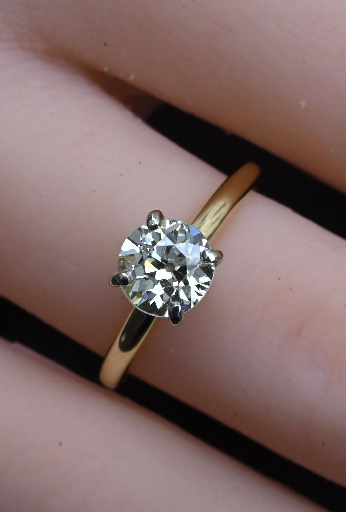 Antique 1.00ct Old European Cut Diamond Engagement Ring 14K Two Tone Gold Size 6
