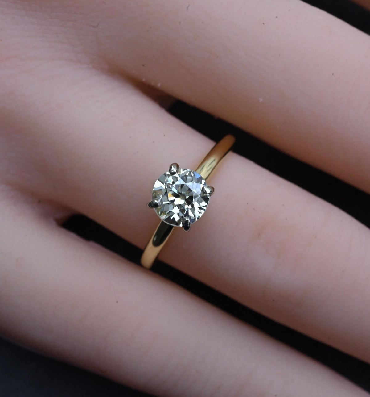 Antique 1.00ct Old European Cut Diamond Engagement Ring 14K Two Tone Gold Size 6