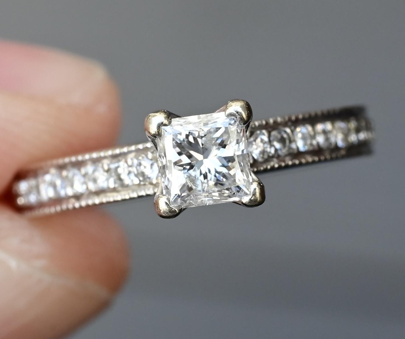 14K White Gold Princess Cut Diamond Ring 1/2 Carat Center Stone – Size 6