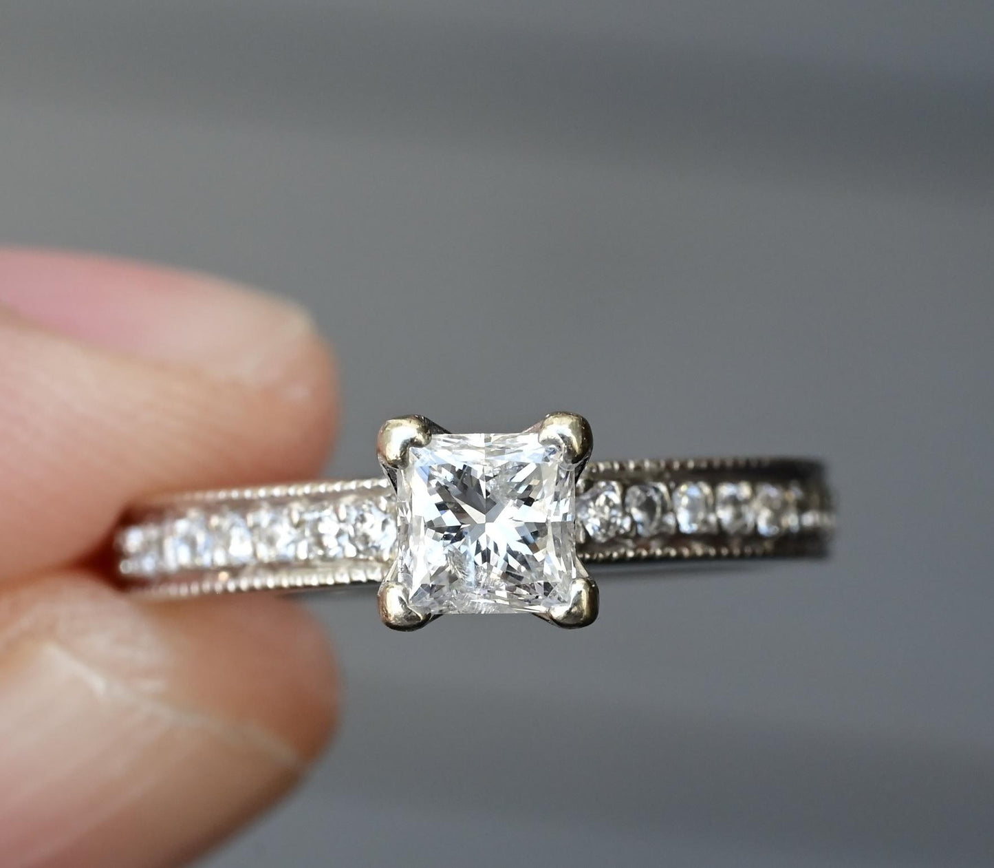 14K White Gold Princess Cut Diamond Ring 1/2 Carat Center Stone – Size 6