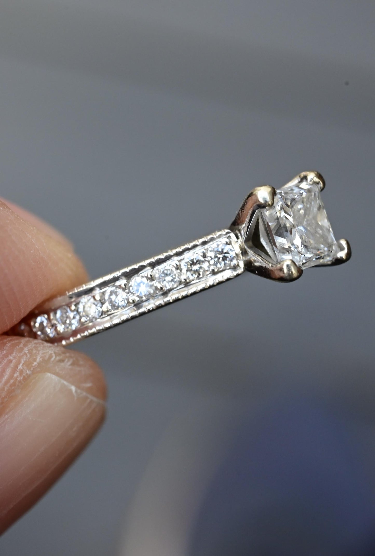 14K White Gold Princess Cut Diamond Ring 1/2 Carat Center Stone – Size 6