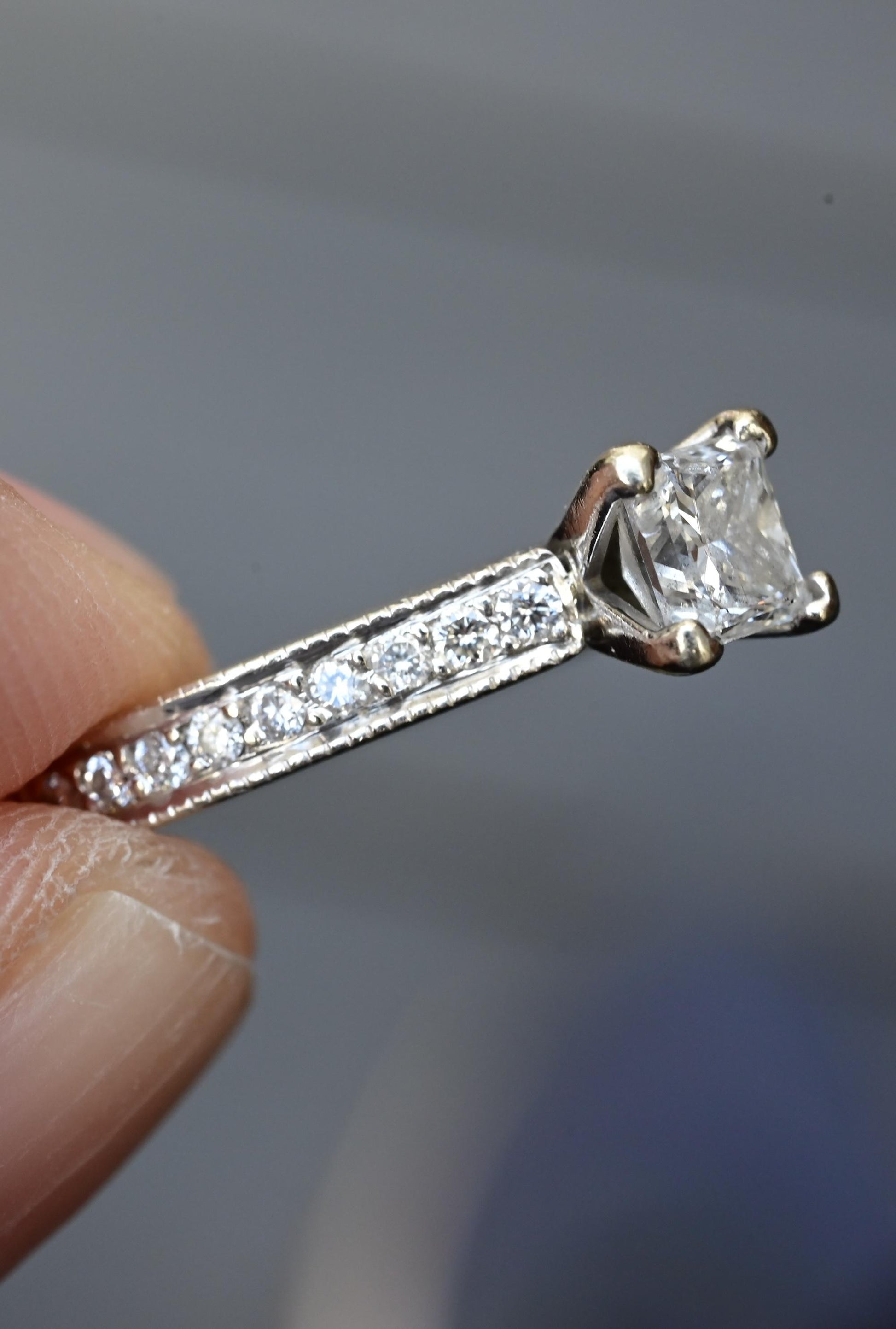 14K White Gold Princess Cut Diamond Ring 1/2 Carat Center Stone – Size 6