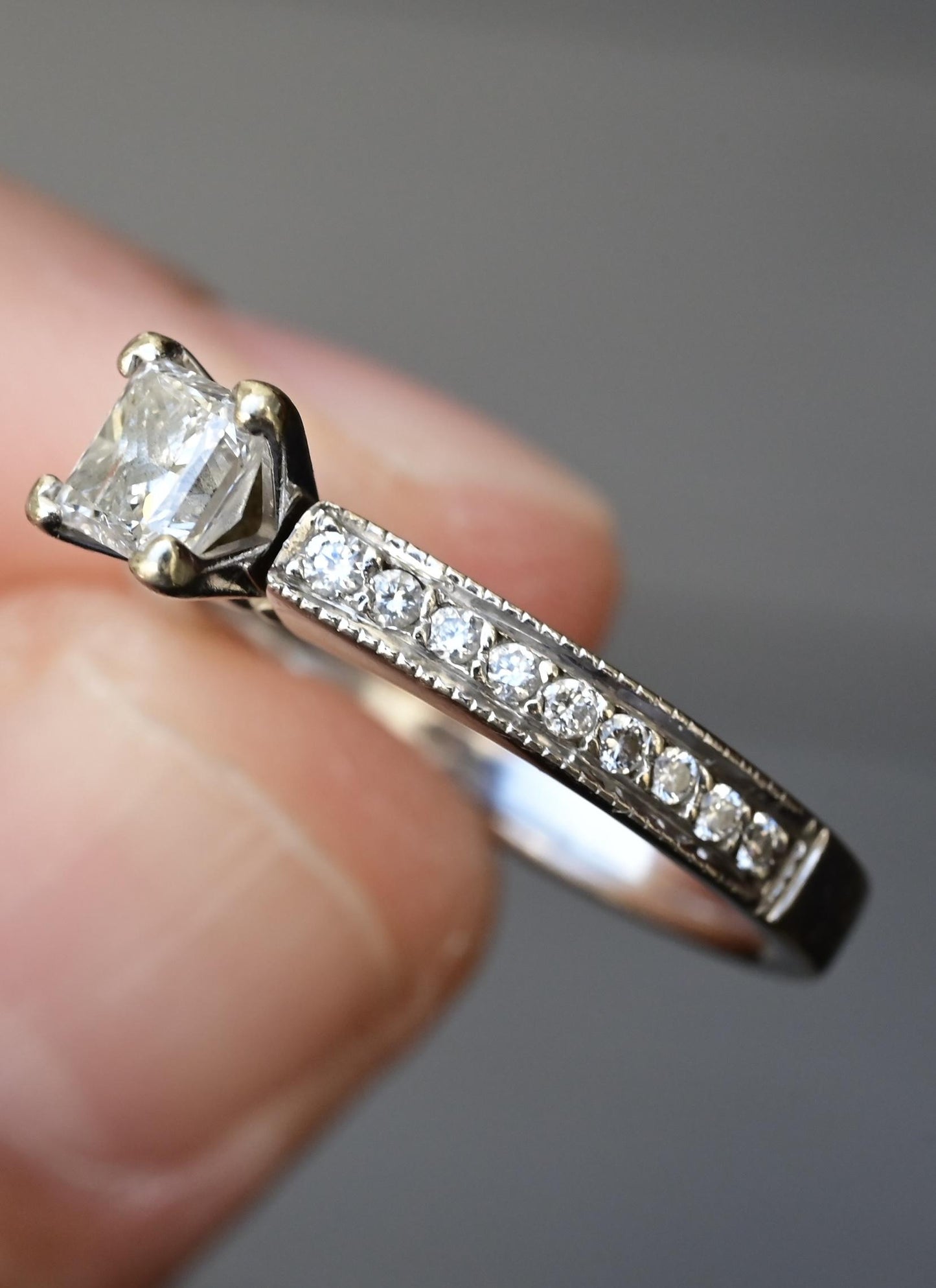 14K White Gold Princess Cut Diamond Ring 1/2 Carat Center Stone – Size 6