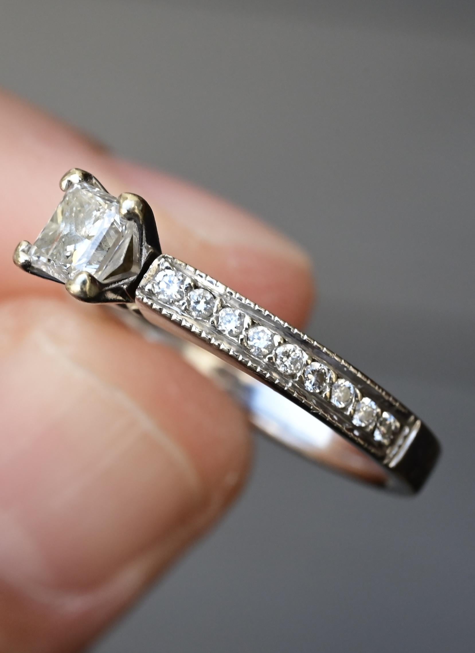 14K White Gold Princess Cut Diamond Ring 1/2 Carat Center Stone – Size 6