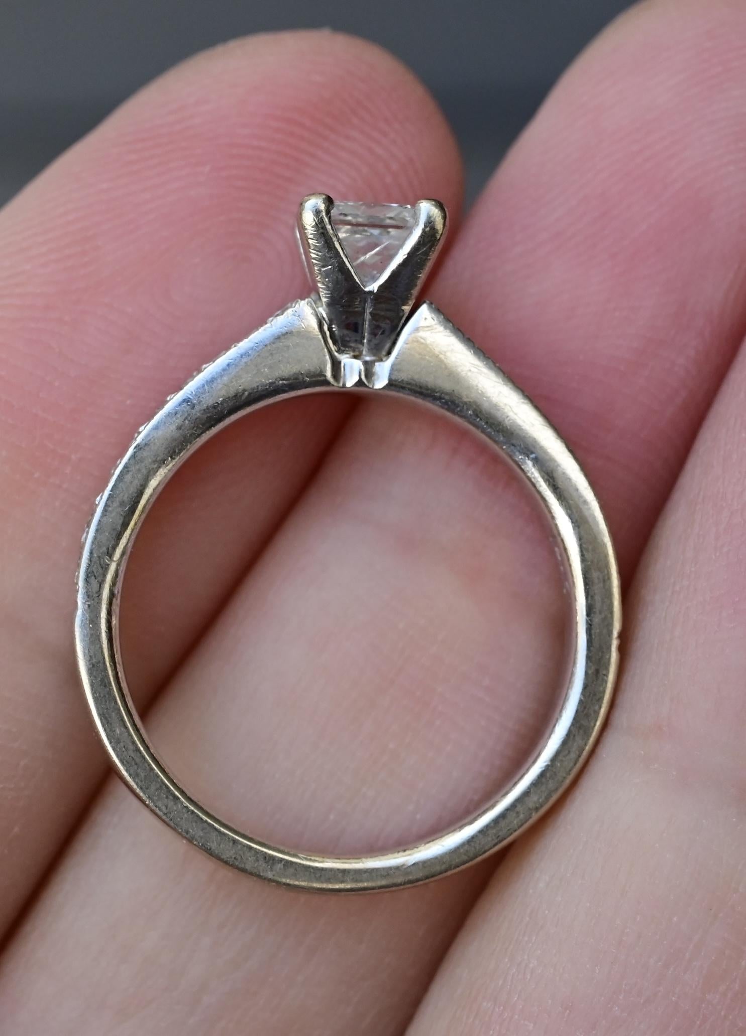 14K White Gold Princess Cut Diamond Ring 1/2 Carat Center Stone – Size 6