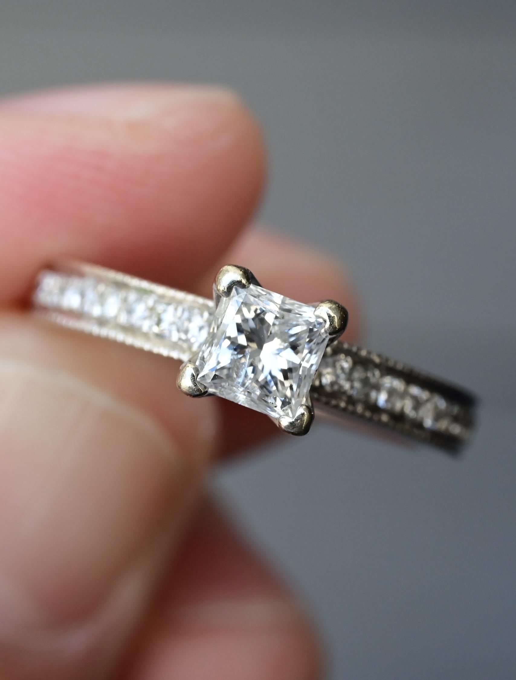 14K White Gold Princess Cut Diamond Ring 1/2 Carat Center Stone – Size 6