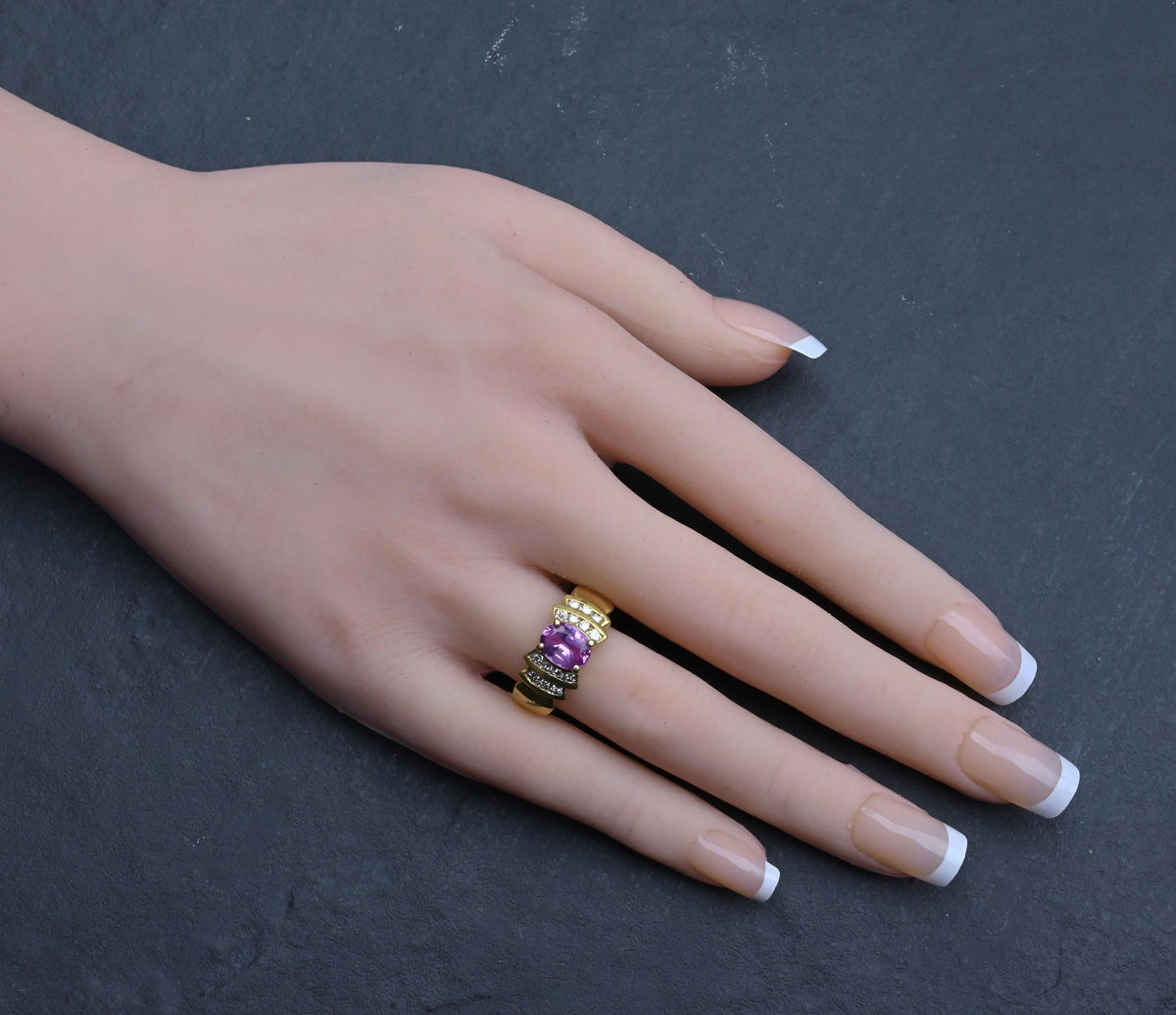 Le Vian 18K Yellow Gold 1.60ct Pink Sapphire & Diamond Ring Size 6.75 IGI Cert.