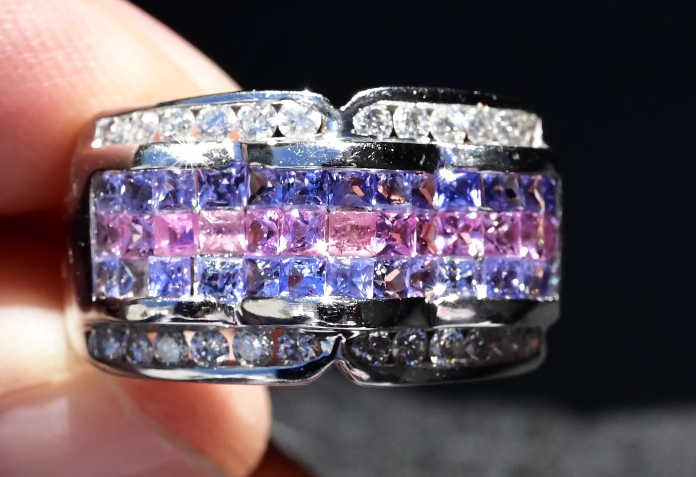 14K White Gold Multi-Gemstone & Diamond Wide Band Ring 9.63 Grams – Size 8