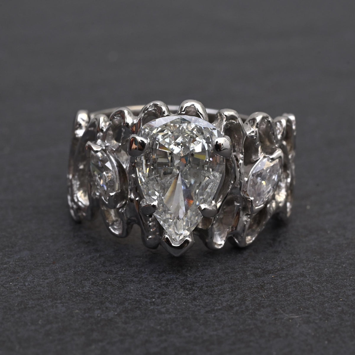 GIA Certified 2.80 CTW Pear & Marquise Diamond Three-Stone Ring in 14K Gold