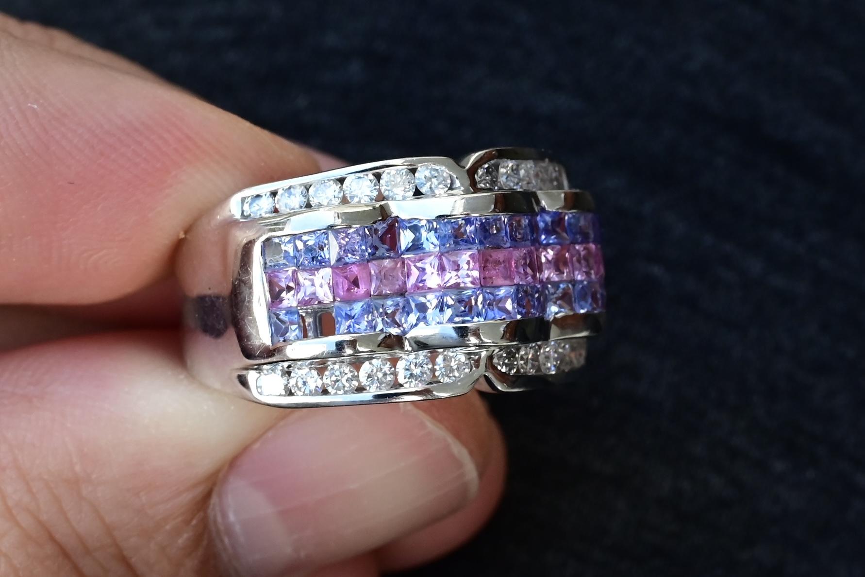 14K White Gold Multi-Gemstone & Diamond Wide Band Ring 9.63 Grams – Size 8