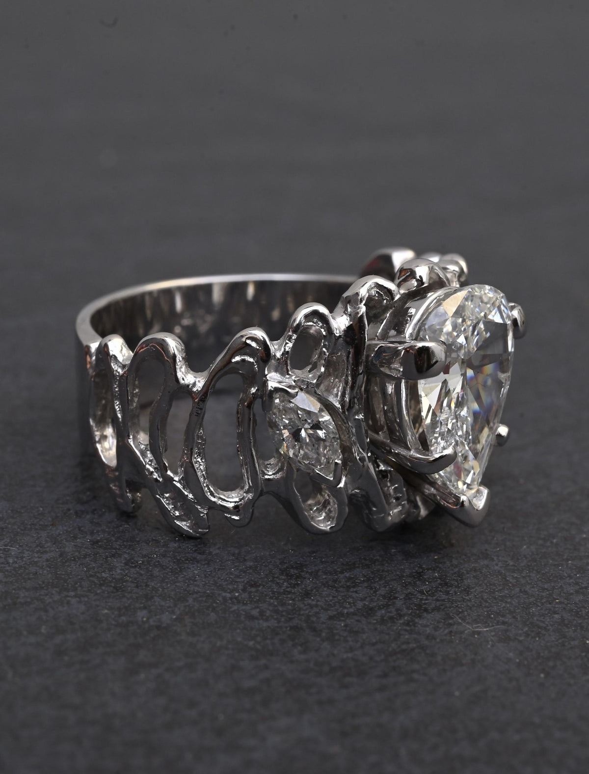 GIA Certified 2.80 CTW Pear & Marquise Diamond Three-Stone Ring in 14K Gold
