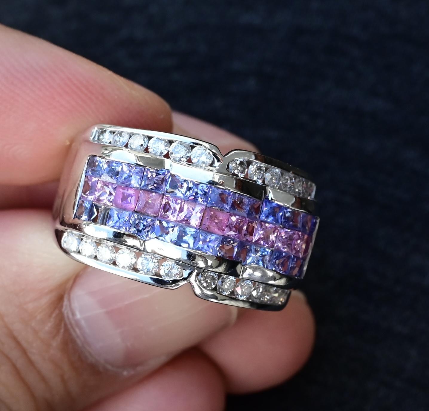14K White Gold Multi-Gemstone & Diamond Wide Band Ring 9.63 Grams – Size 8