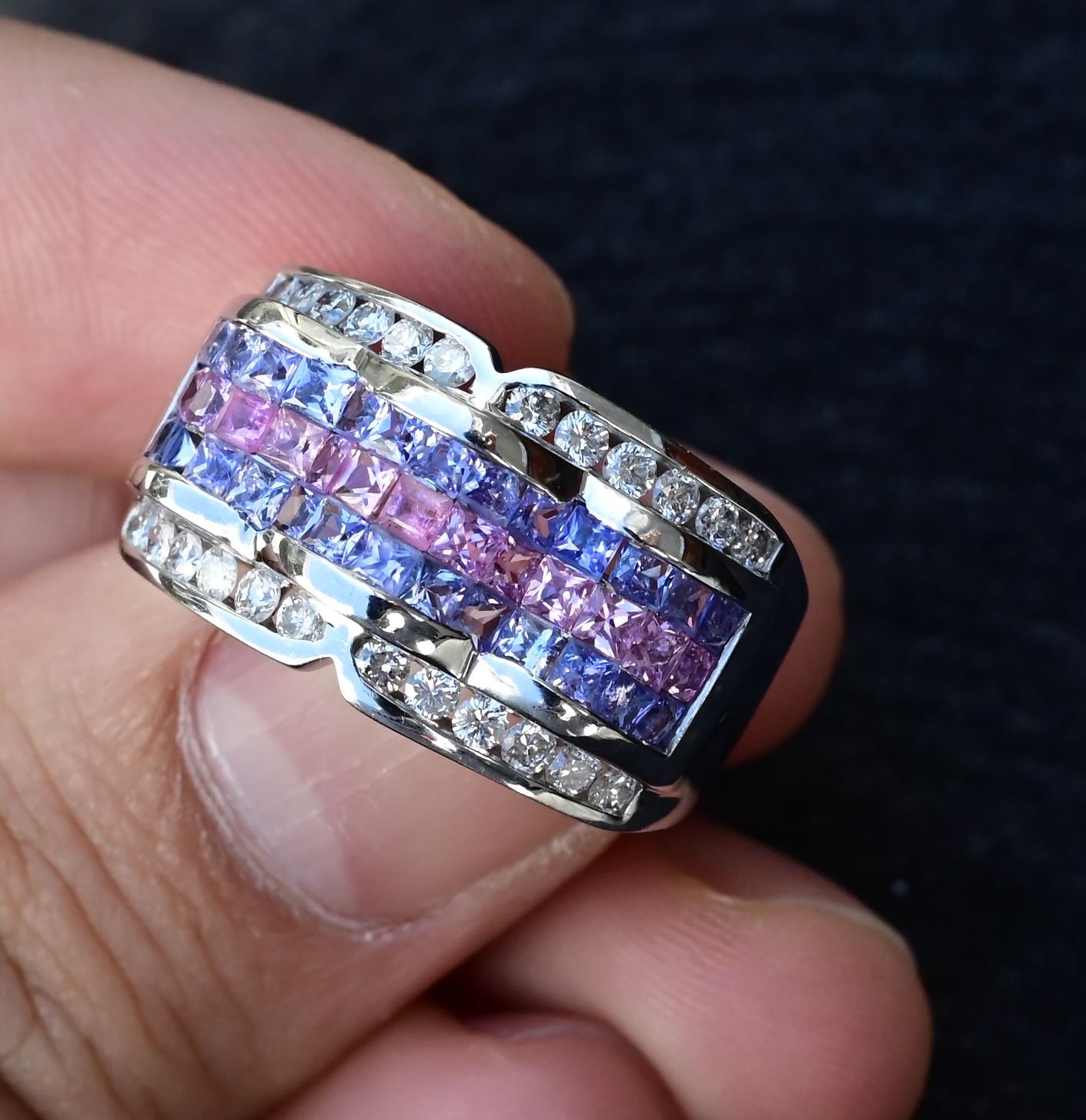 IGI Certified 14K White Gold Multi-Color Gemstone & Diamond Ring Size 8