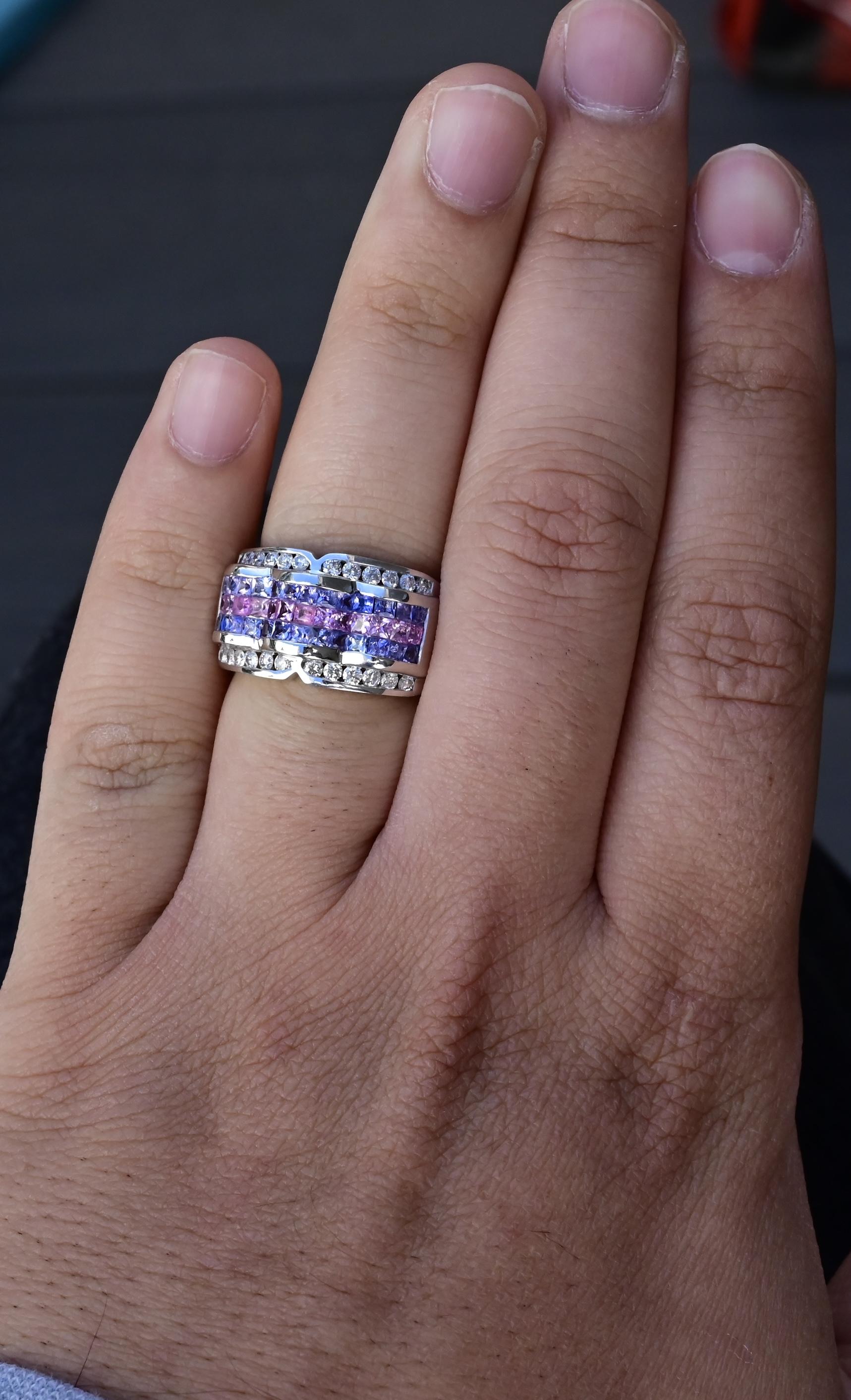 IGI Certified 14K White Gold Multi-Color Gemstone & Diamond Ring Size 8