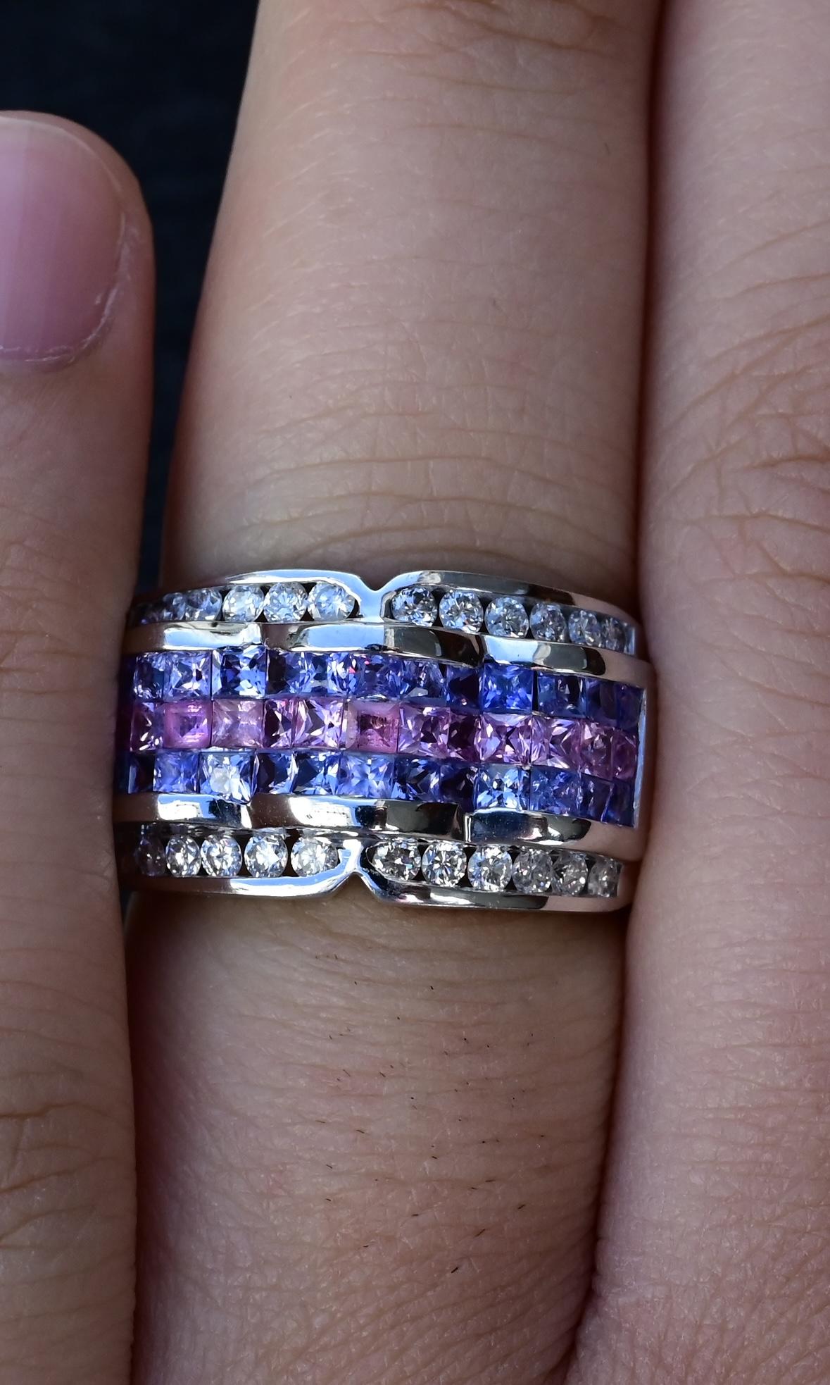 IGI Certified 14K White Gold Multi-Color Gemstone & Diamond Ring Size 8