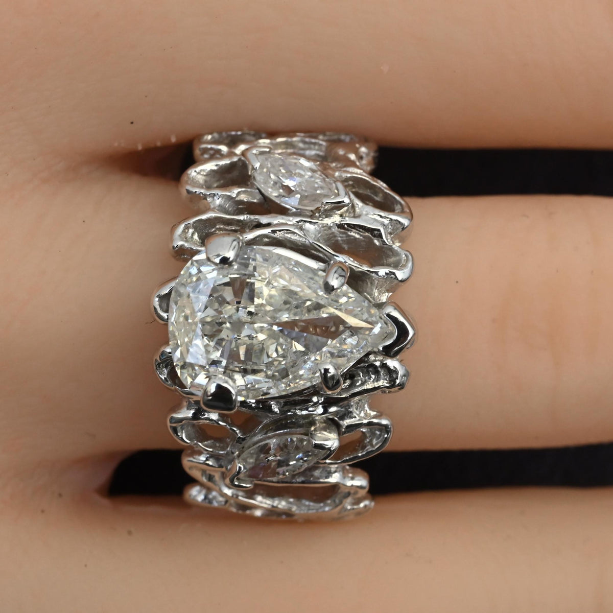 GIA Certified 2.80 CTW Pear & Marquise Diamond Three-Stone Ring in 14K Gold