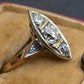 Art Deco 0.80ctw Old Mine Cut Diamond Navette Ring 14K Gold IGI Certified Size 6