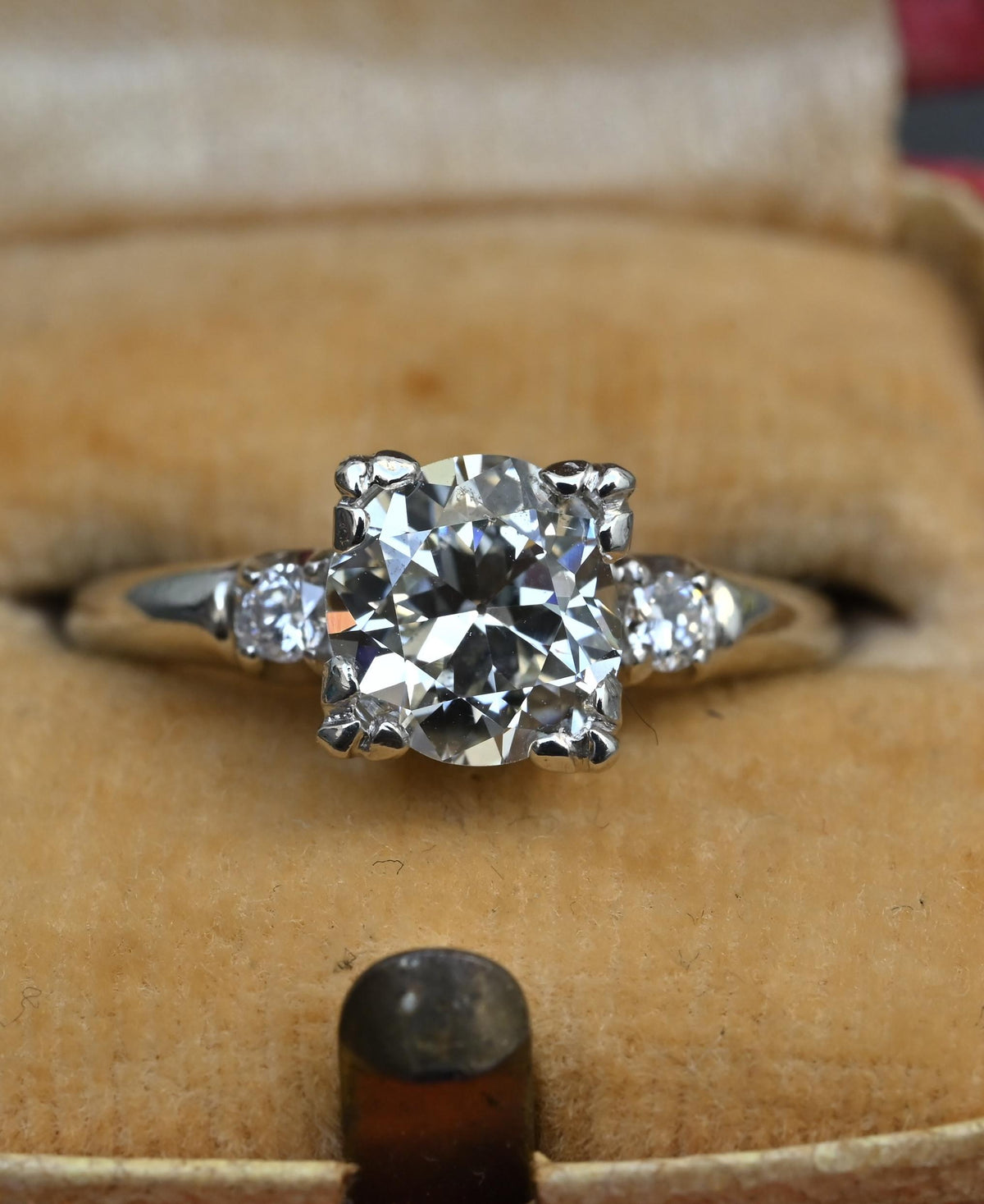 Mid-Century Platinum 1.05 Carat Diamond Three-Stone Engagement Ring – IGI Cert.