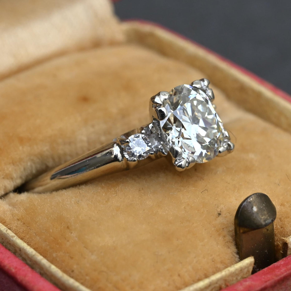 Mid-Century Platinum 1.05 Carat Diamond Three-Stone Engagement Ring – IGI Cert.