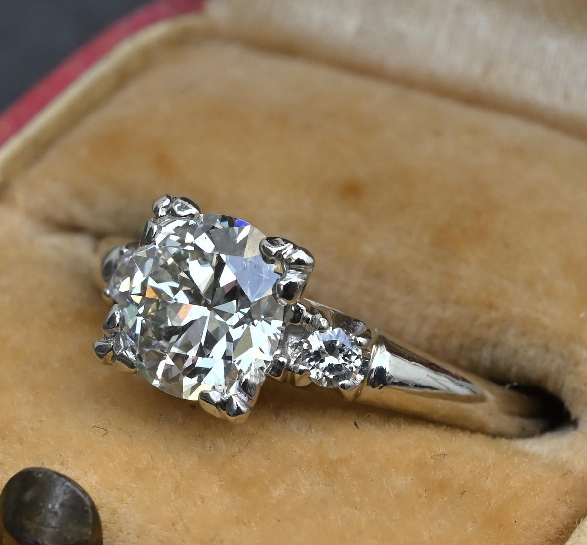 Mid-Century Platinum 1.05 Carat Diamond Three-Stone Engagement Ring – IGI Cert.