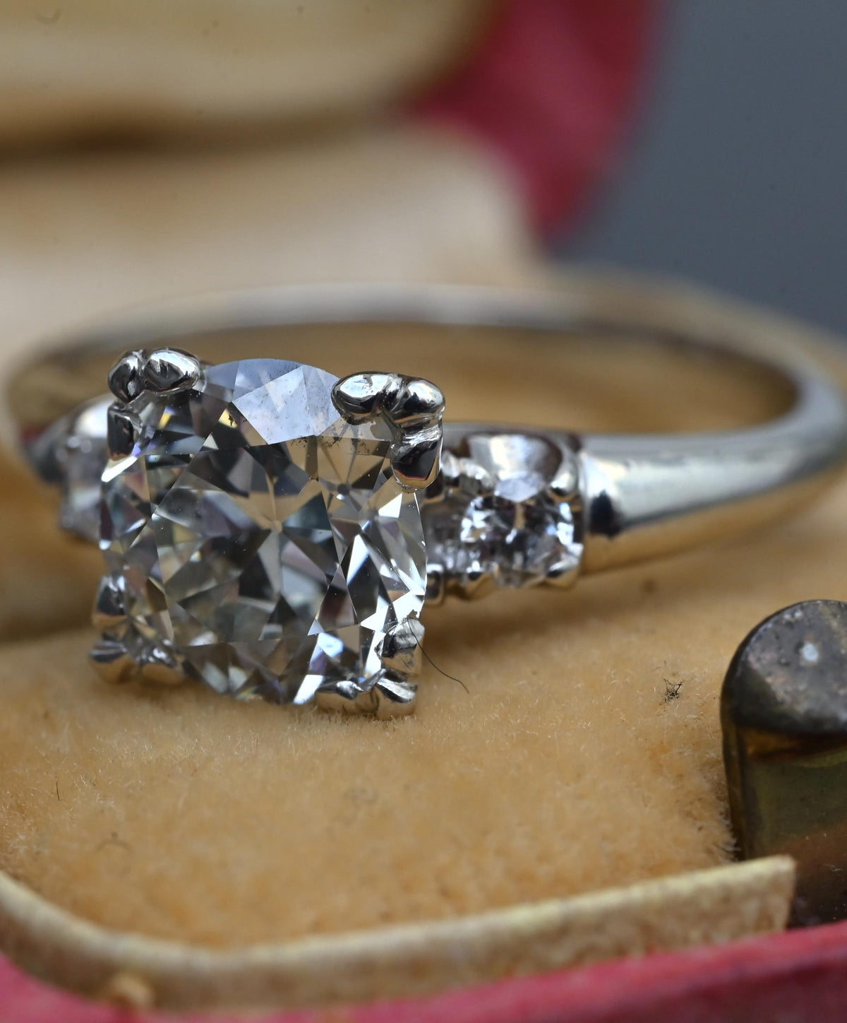 Mid-Century Platinum 1.05 Carat Diamond Three-Stone Engagement Ring – IGI Cert.