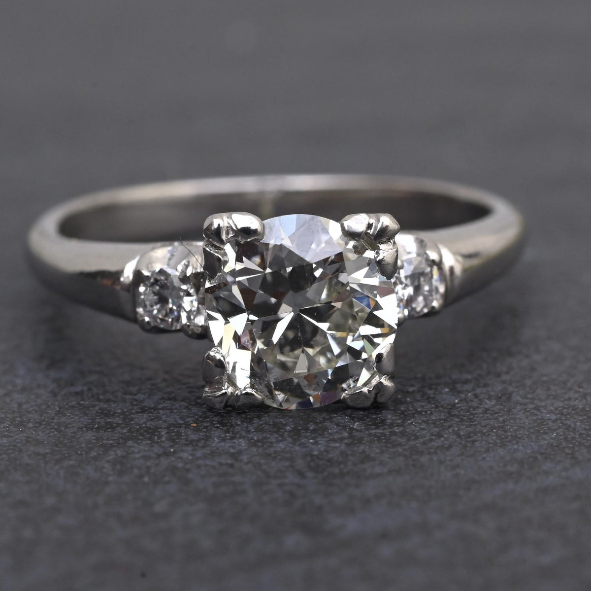 Mid-Century Platinum 1.05 Carat Diamond Three-Stone Engagement Ring – IGI Cert.