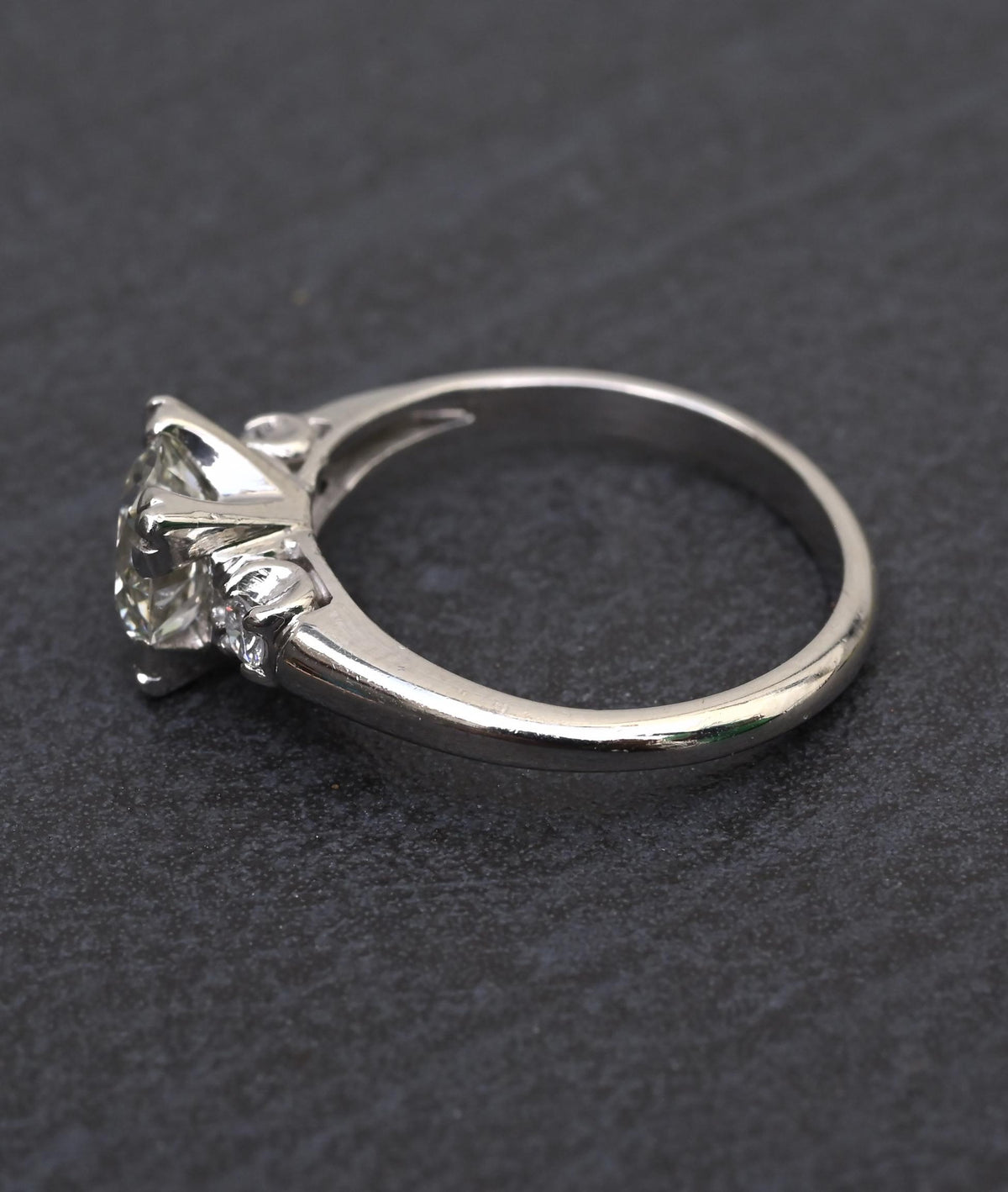 Mid-Century Platinum 1.05 Carat Diamond Three-Stone Engagement Ring – IGI Cert.