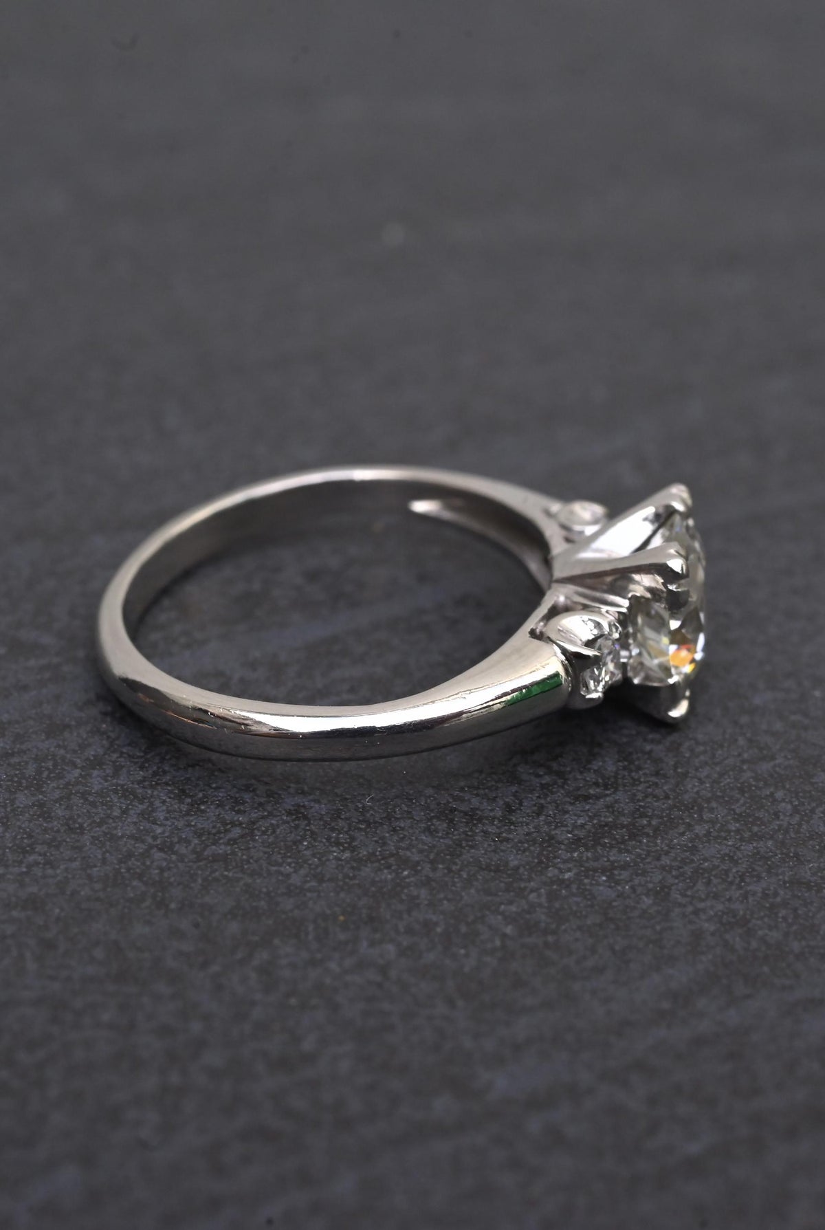 Mid-Century Platinum 1.05 Carat Diamond Three-Stone Engagement Ring – IGI Cert.