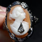 Antique 14K White Gold Habille Diamond Lady Cameo Ornate Filigree Ring 7.25