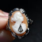 Antique 14K White Gold Habille Diamond Lady Cameo Ornate Filigree Ring 7.25