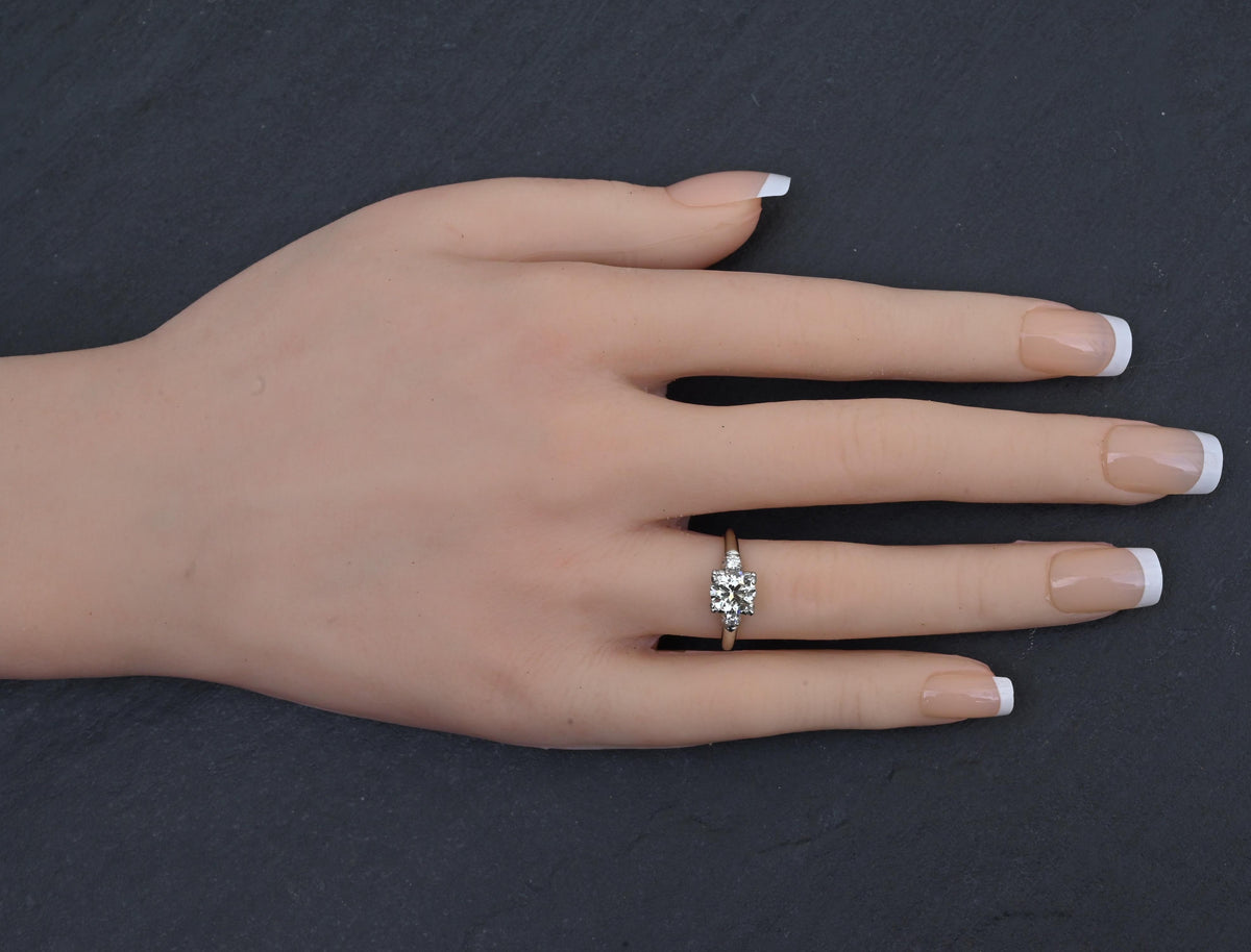 Mid-Century Platinum 1.05 Carat Diamond Three-Stone Engagement Ring – IGI Cert.