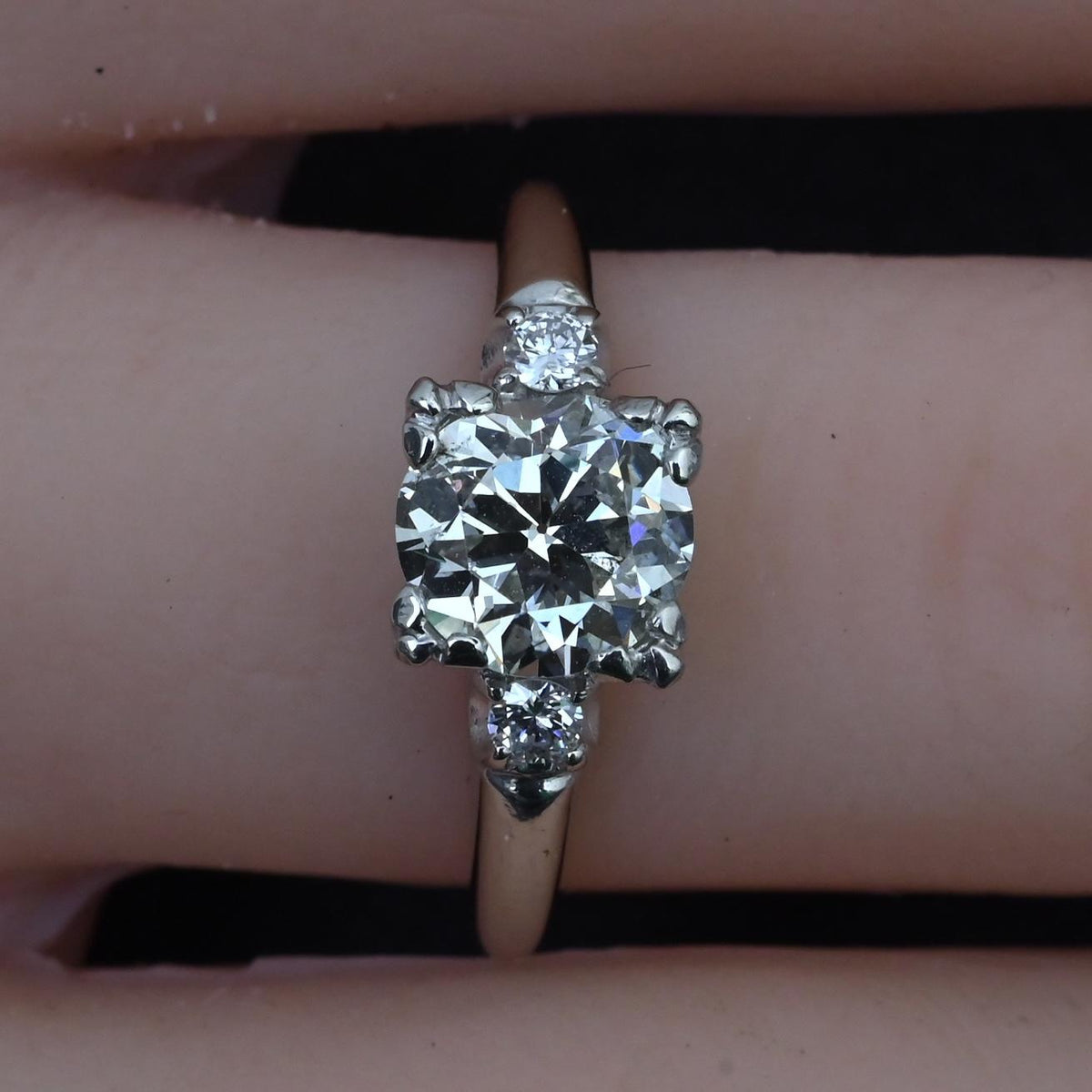 Mid-Century Platinum 1.05 Carat Diamond Three-Stone Engagement Ring – IGI Cert.
