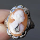 Antique 14K White Gold Habille Diamond Lady Cameo Ornate Filigree Ring 7.25