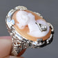 Antique 14K White Gold Habille Diamond Lady Cameo Ornate Filigree Ring 7.25