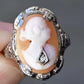 Antique 14K White Gold Habille Diamond Lady Cameo Ornate Filigree Ring 7.25