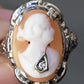 Antique 14K White Gold Habille Diamond Lady Cameo Ornate Filigree Ring 7.25