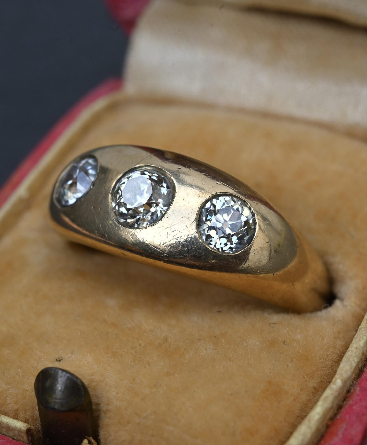 Authentic Art Deco Old European Cut Diamond Gypsy Ring in 14K Gold IGI Certified