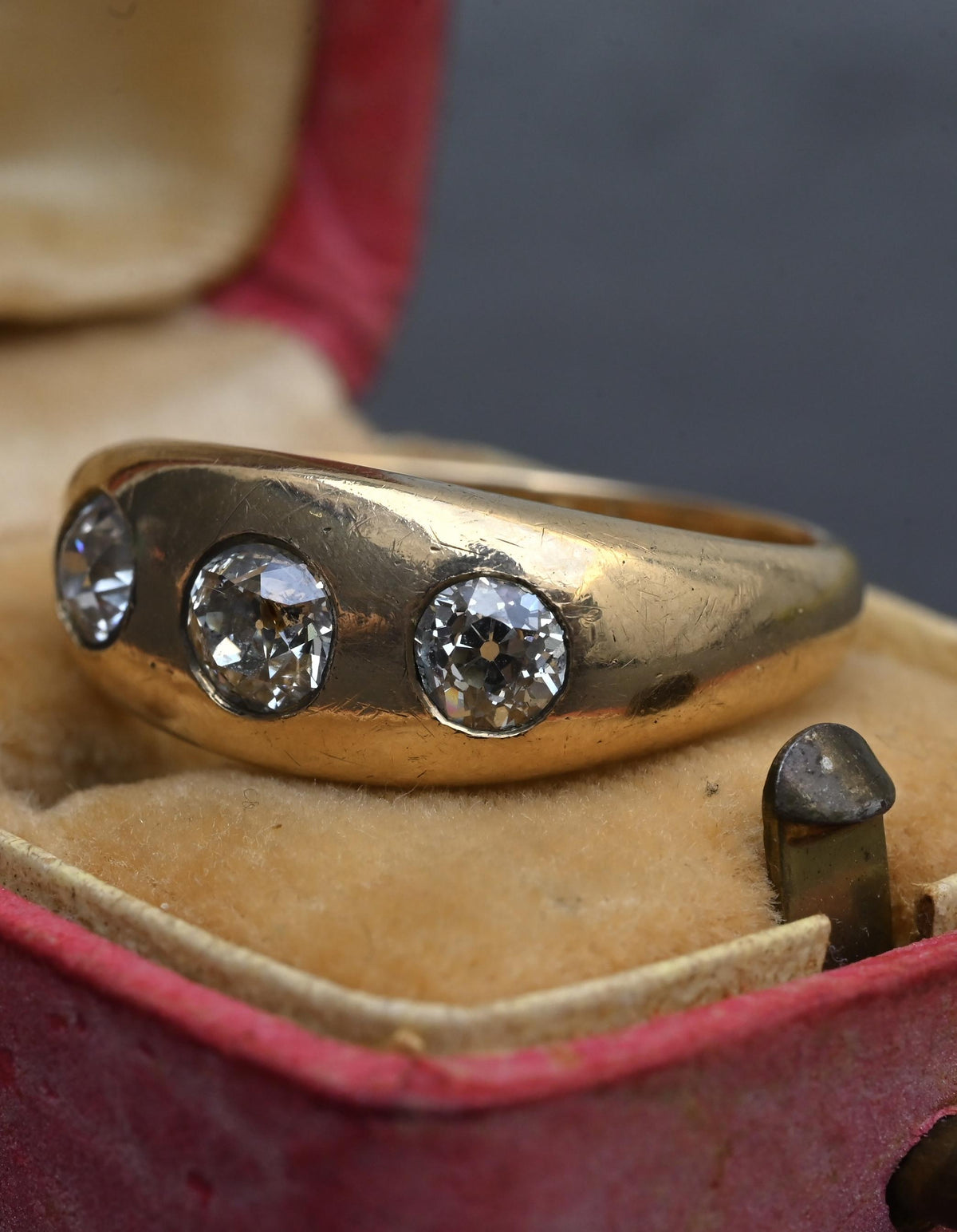 Authentic Art Deco Old European Cut Diamond Gypsy Ring in 14K Gold IGI Certified