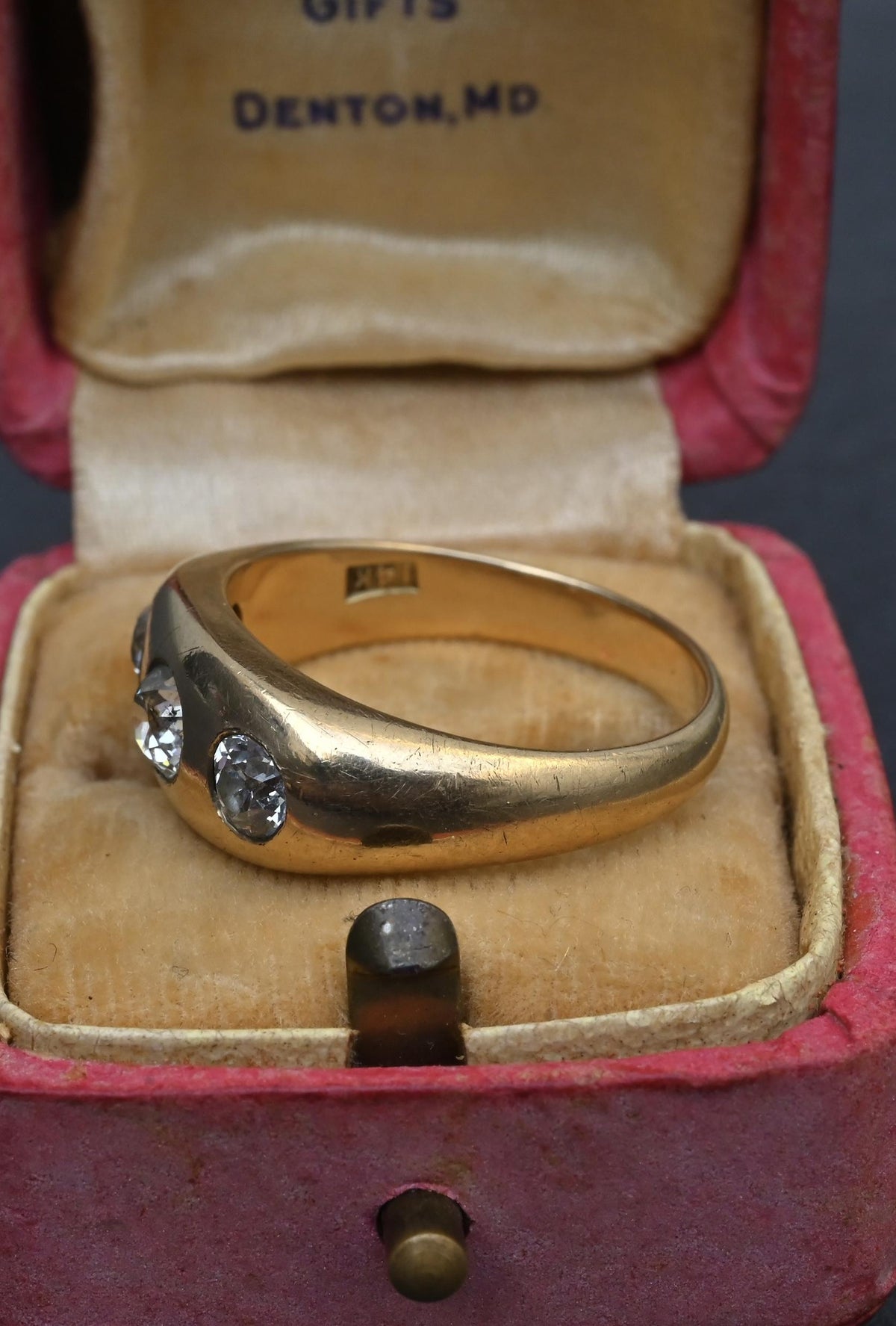 Authentic Art Deco Old European Cut Diamond Gypsy Ring in 14K Gold IGI Certified