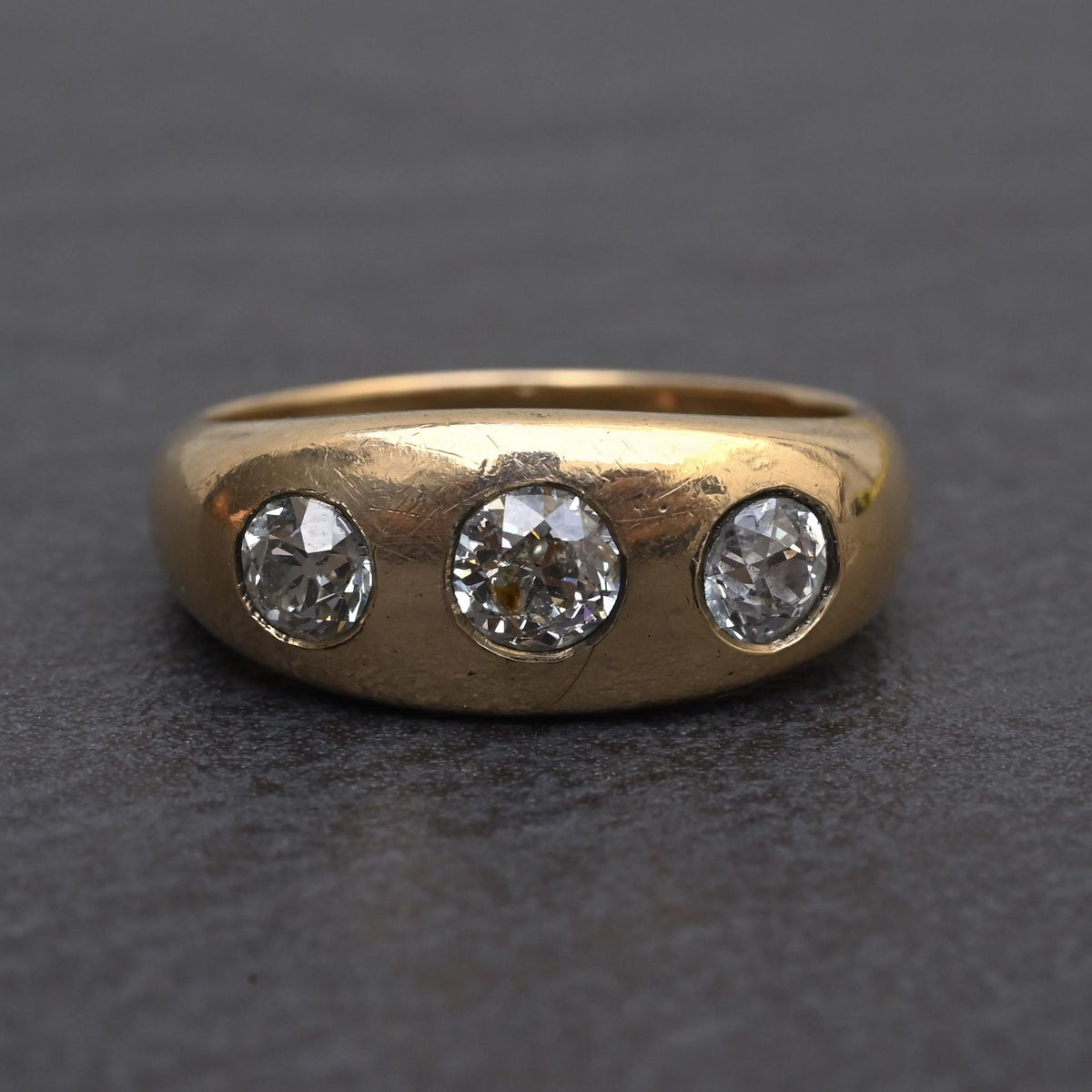 Authentic Art Deco Old European Cut Diamond Gypsy Ring in 14K Gold IGI Certified