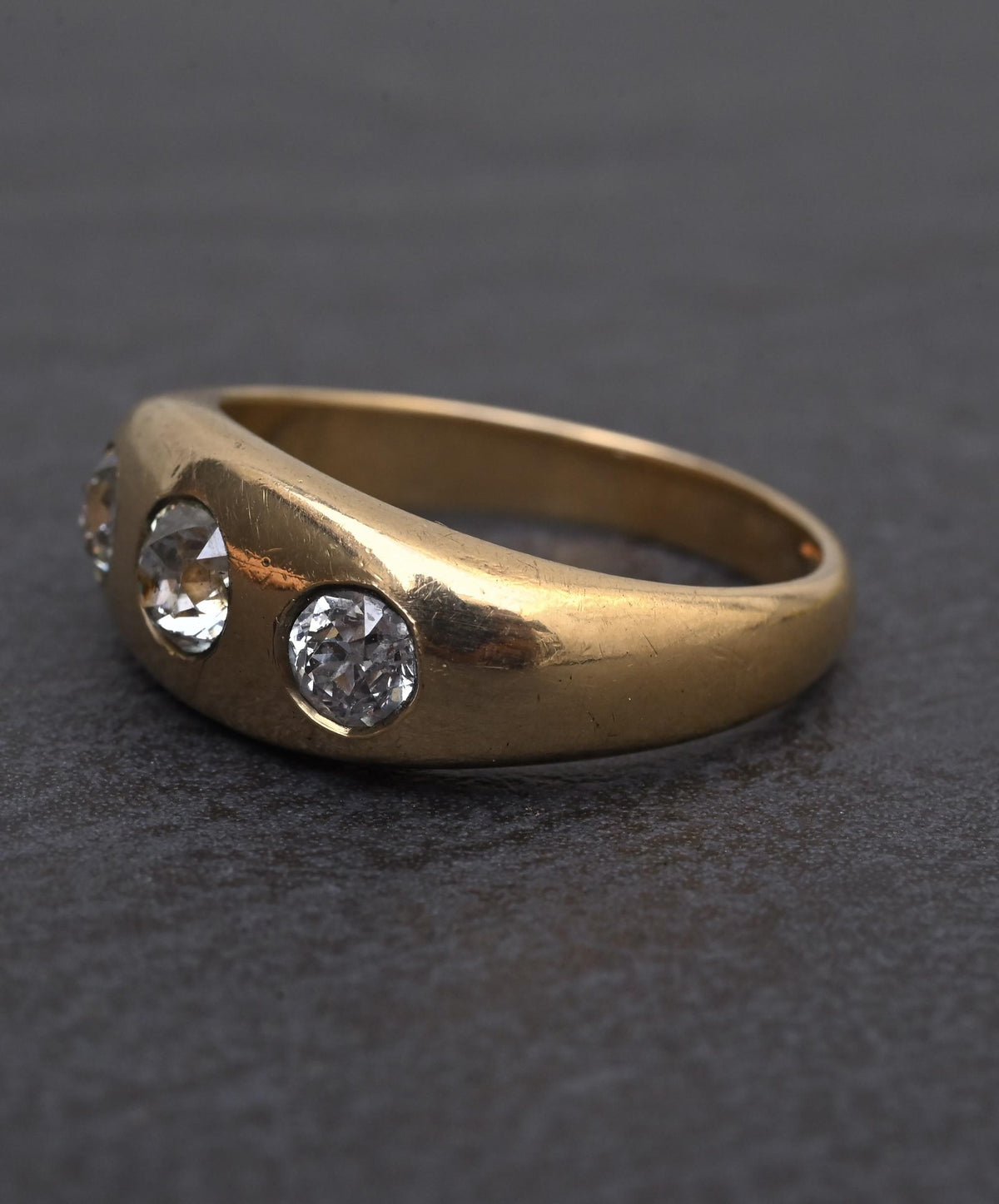 Authentic Art Deco Old European Cut Diamond Gypsy Ring in 14K Gold IGI Certified