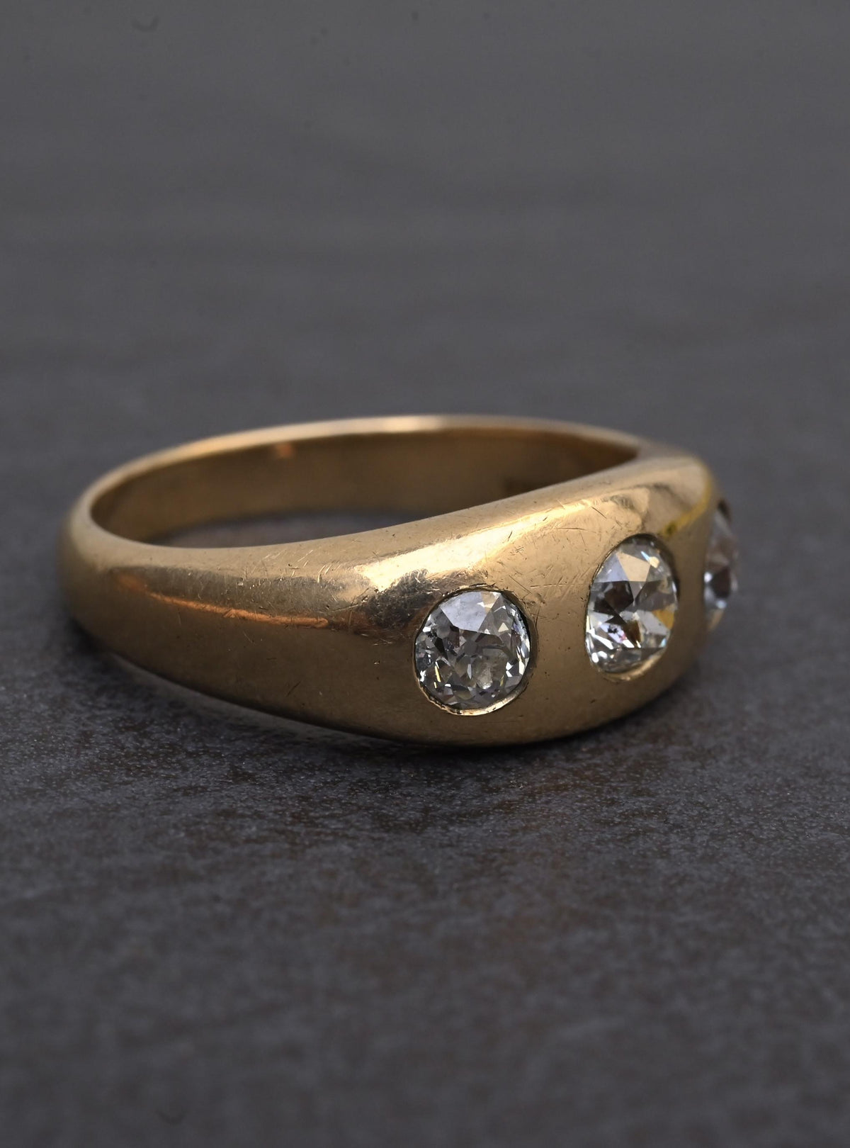 Authentic Art Deco Old European Cut Diamond Gypsy Ring in 14K Gold IGI Certified