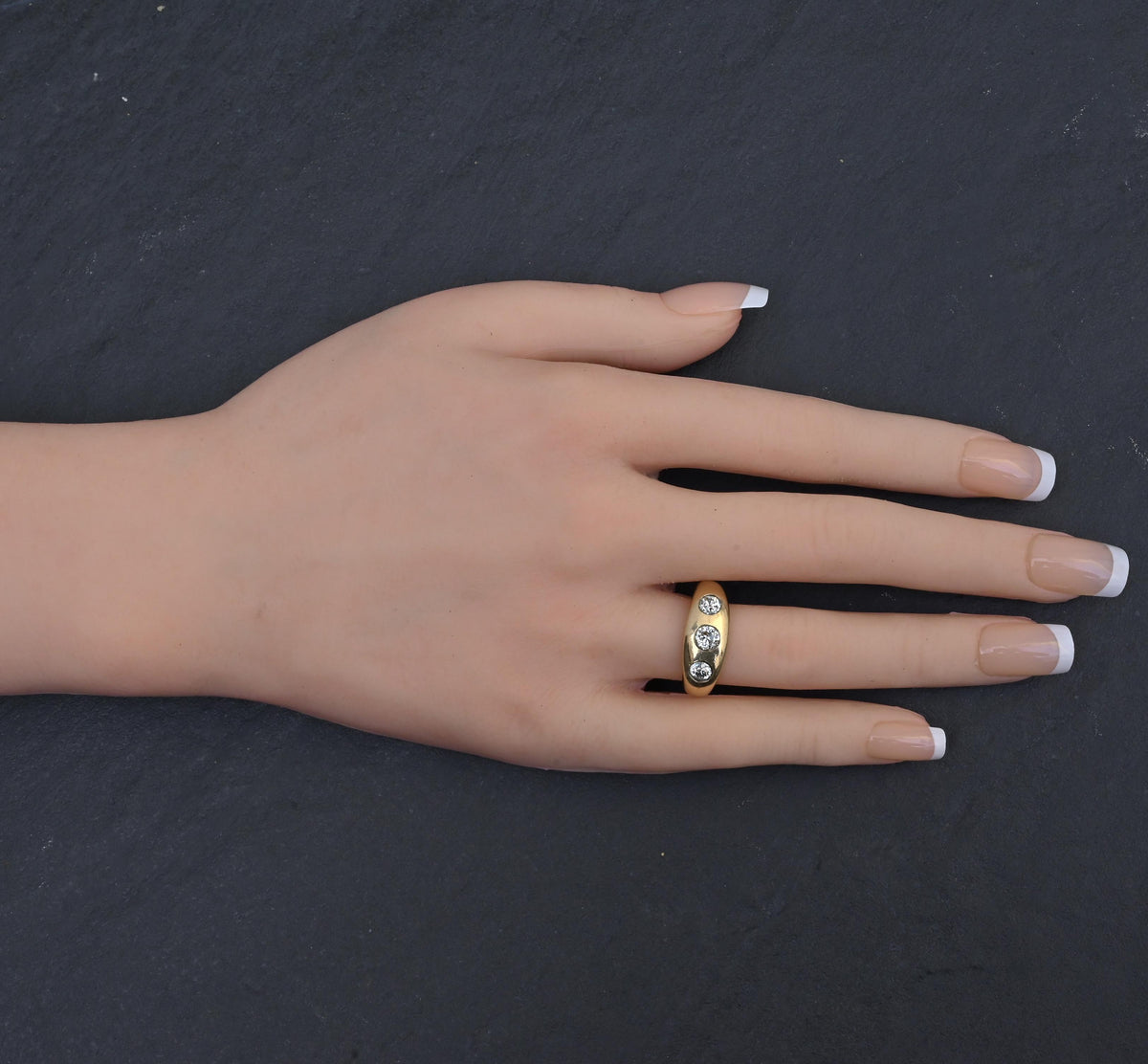 Authentic Art Deco Old European Cut Diamond Gypsy Ring in 14K Gold IGI Certified