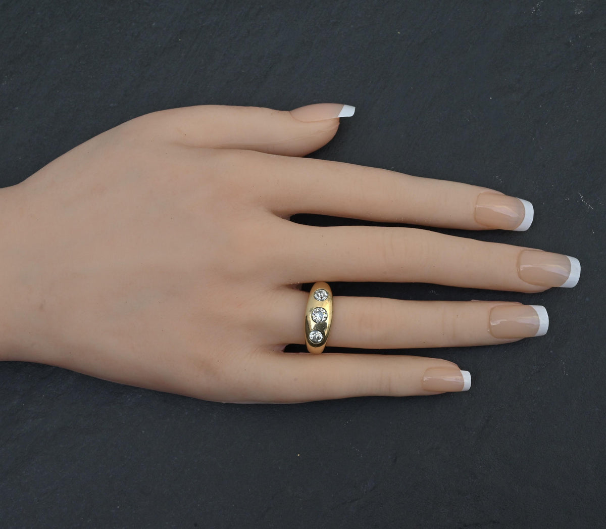 Authentic Art Deco Old European Cut Diamond Gypsy Ring in 14K Gold IGI Certified