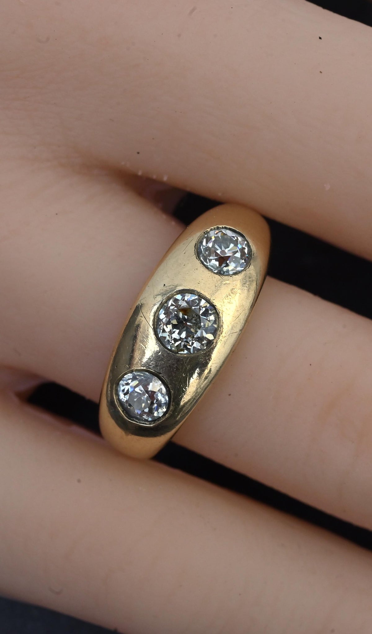 Authentic Art Deco Old European Cut Diamond Gypsy Ring in 14K Gold IGI Certified