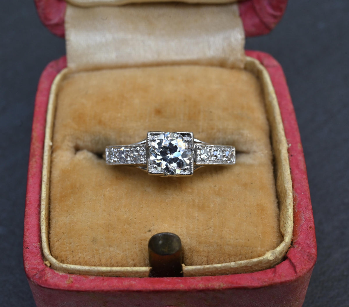 Antique Art Deco 0.65ctw Platinum Old European Cut Diamond Ring IGI Cert Size 5